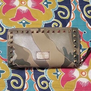 Valentino Garavani Camouflage Camo Studded Zip Wallet